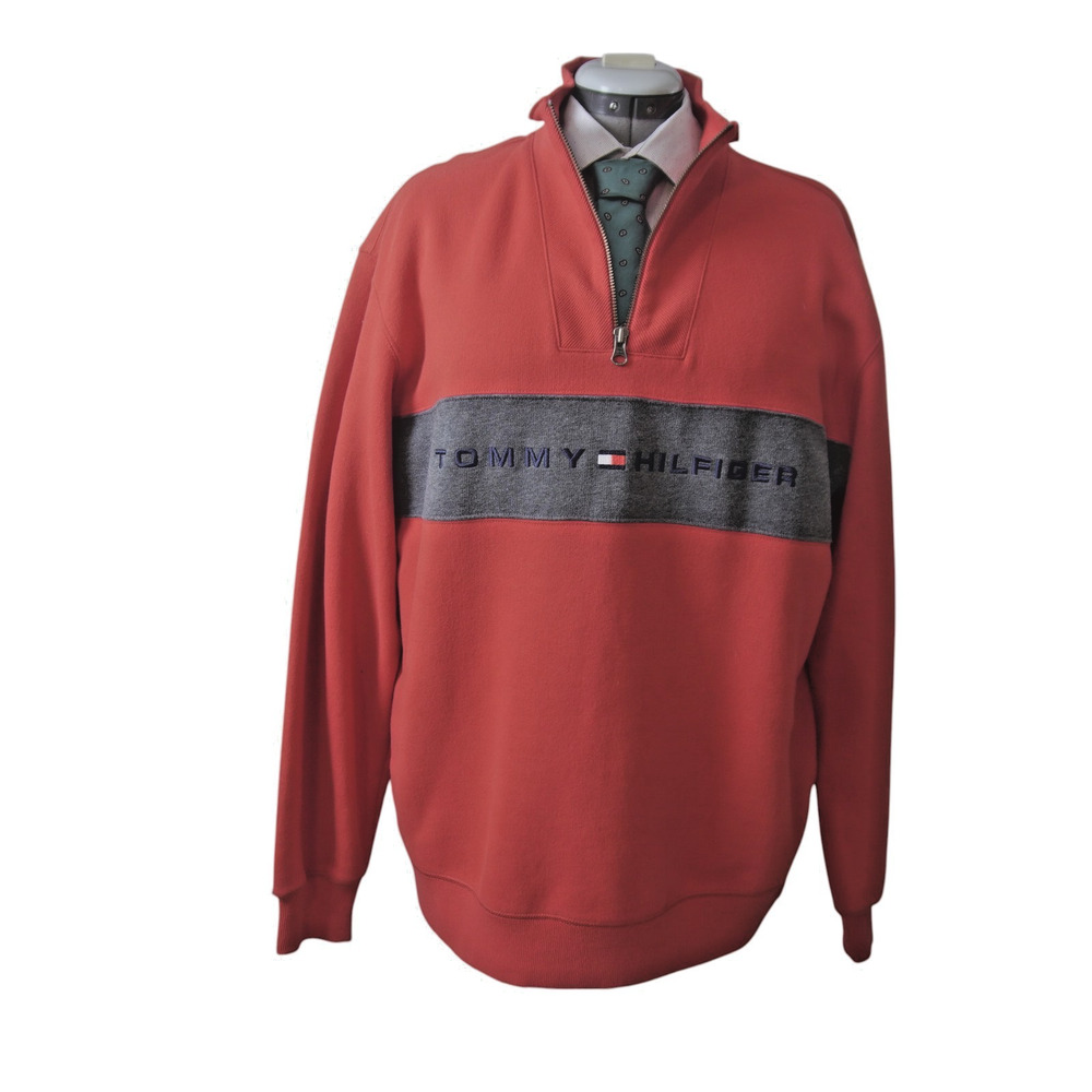 Vintage Tommy Hilfiger Men’s L Quarter Zip Big Logo Colorblock Sweatshirt